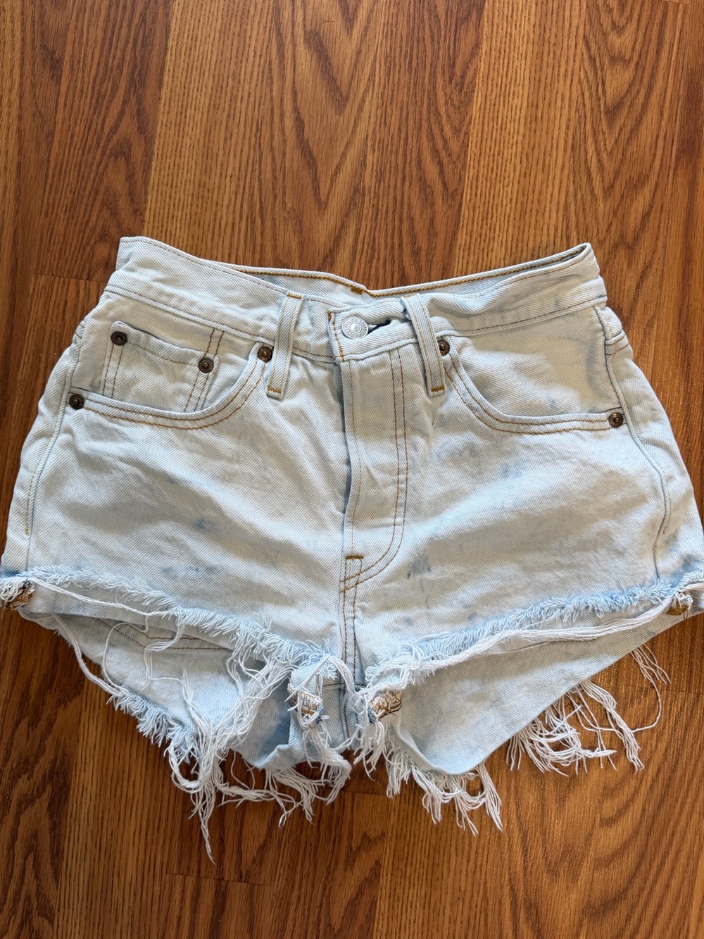 Levi’s 501 High Rise Cutoff Denim Shorts 24 Acid Wash Raw Hem